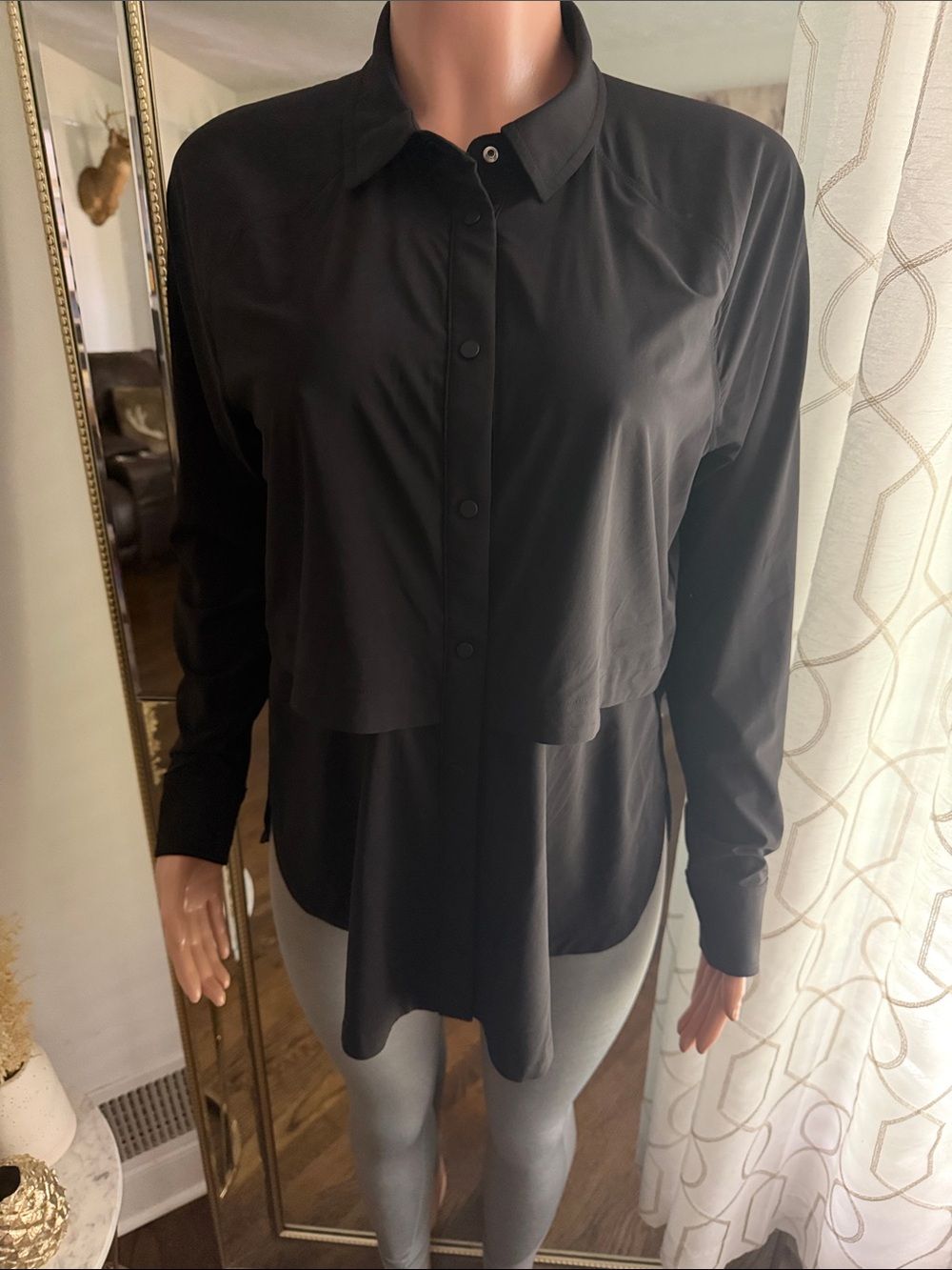 Athleta Black Layered Button-Down Shirt